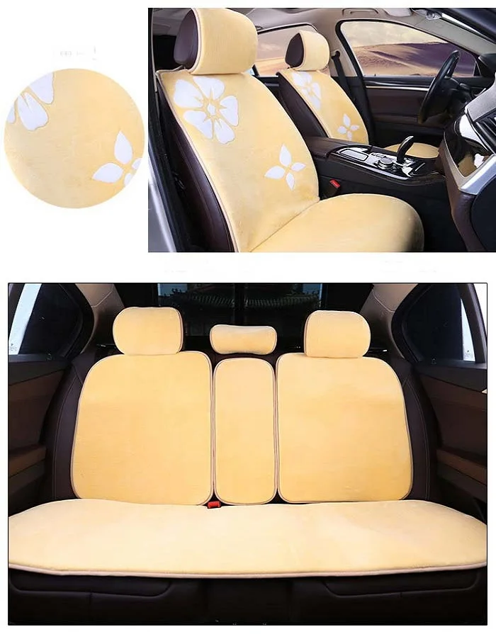 

rete automobile Auto Car Seat Cover full sets Universal Fit 5 seat SUV sedans front/back seat mats warm soft short fur flower 2