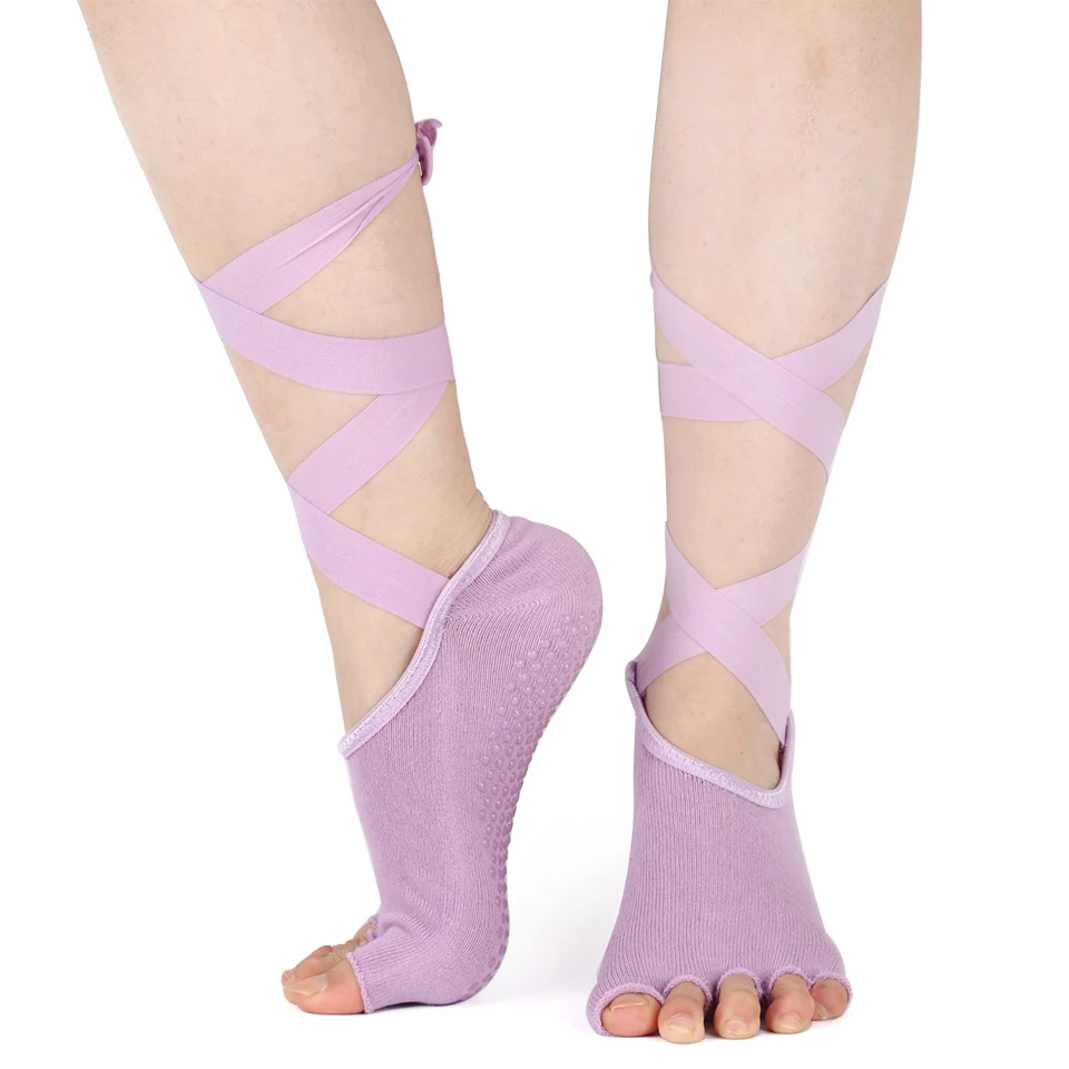 1 пара, носки для йоги, Хлопковые женские нескользящие носки для пилатеса, с ремешками, с половинчатым носком, для девочек, для танцев, балета, Barre, Bikram, для тренировок