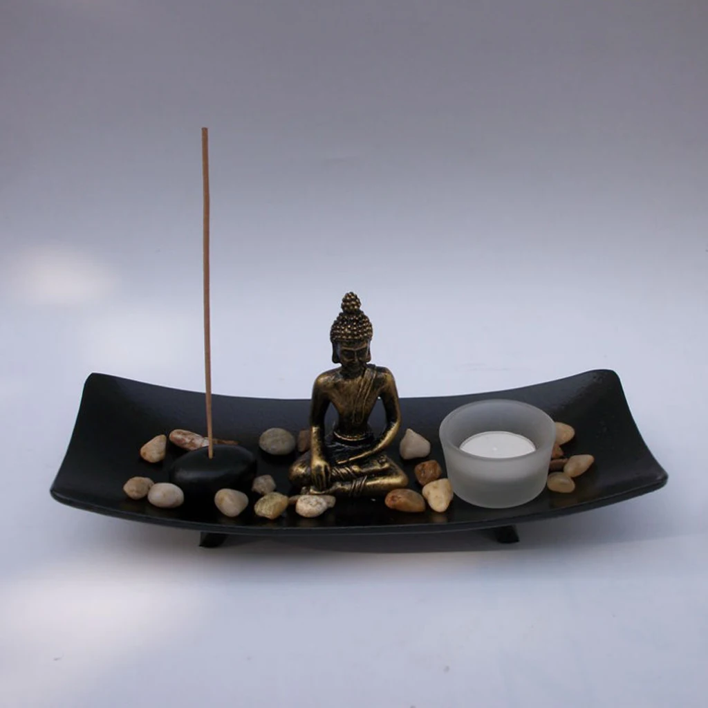 MagiDeal Trendy Japanese Buddha Zen Garden Buddhist Statue Tealight Incense Sand Meditation Fengshui Ornament Home Decor