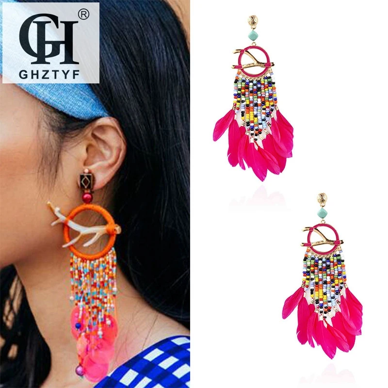 

Boho Tassel Earrings For Women Fashion Jewelry Pendientes Mujer Moda 2018 Vintage Feathers Beads Drop Earring Jewellery Aretes