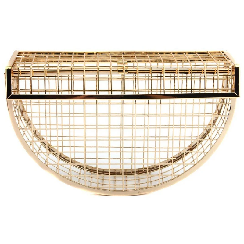 

Women's Personality Features Semicircular Geometric Evening Bag Shoulder Horizontal Bag Clutch Cage Bag Gold