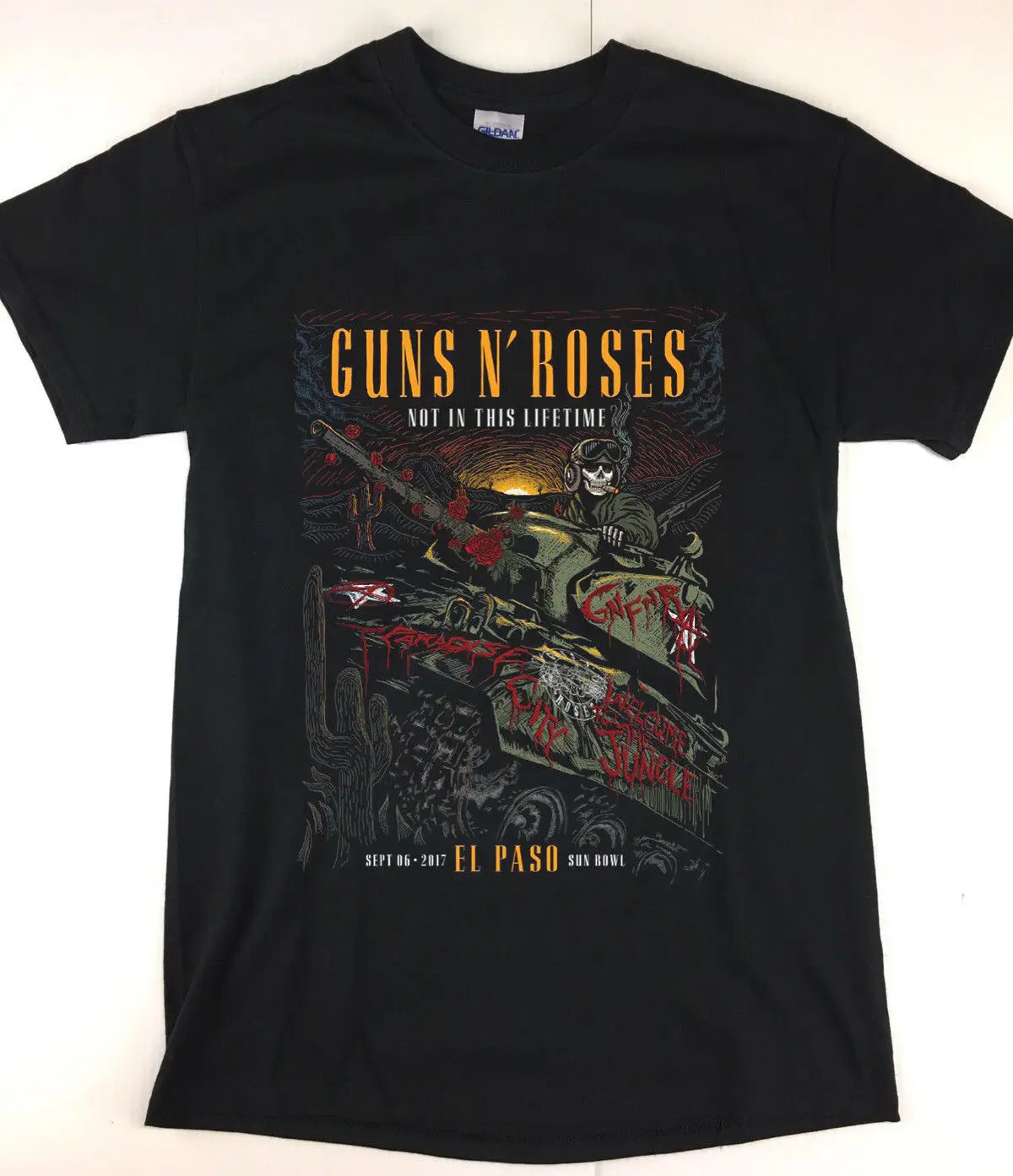 Возьмите Новый футболка &quotGUNS N ROSES не в этой жизни Tour 6 сентября 2017 EL PASO TX Для