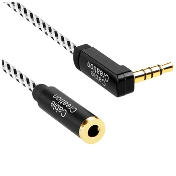 

3.5mm TRRS Auxiliary Audio Cable Male to Female Extension Stereo Audio Cable Adapter, Right Angle (Microphone Compatible),