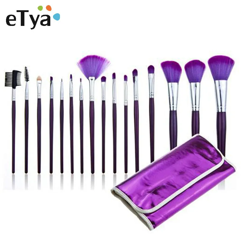 

16pcs purple Professional Makeup Brush Set Foundation Cosmetic Powder Multifunction Toiletry Brushes Make Up Brushing Kits Bag