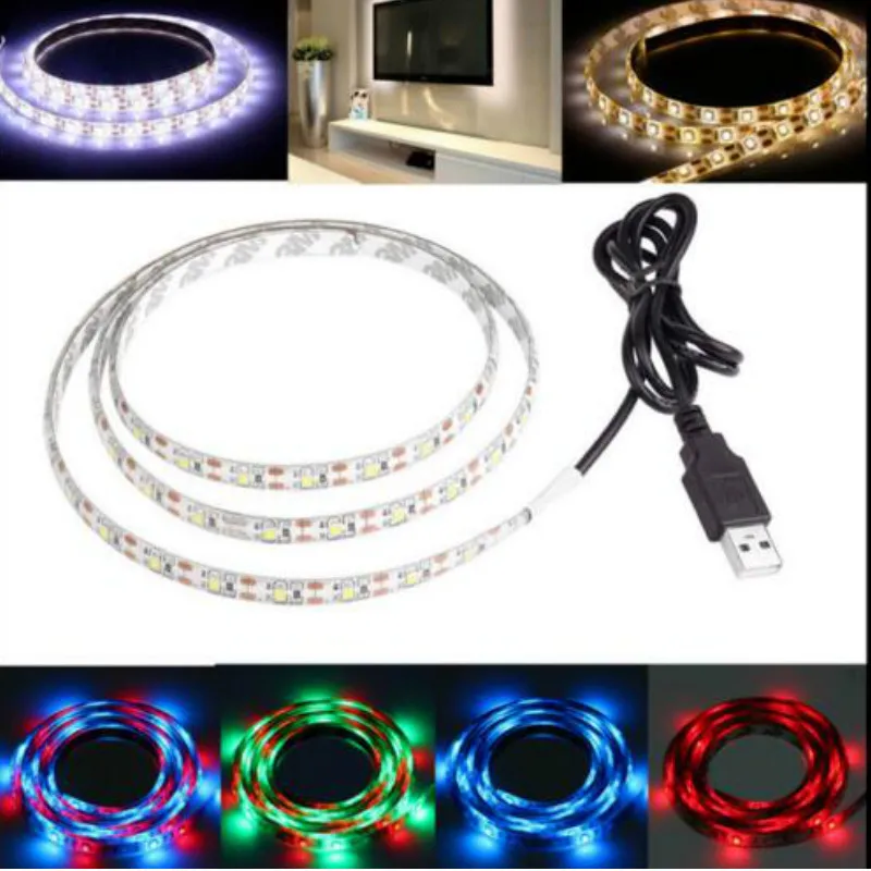 DC 5V USB светодиодный светильник SMD 3528 RGB гибкий ТВ фон клейкая лента 2 м 3 4 5
