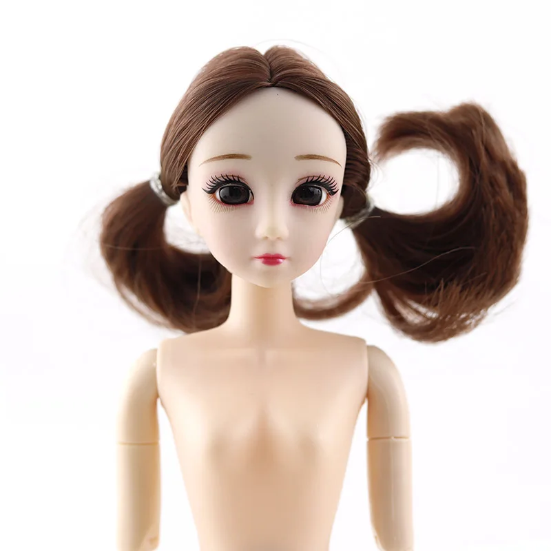 New 1/6 Dolls Accessories Head 3D Eyes Head for 30cm Doll Long Wig Hair Female Naked Nude Head without Body Dolls Toy For Girls 11