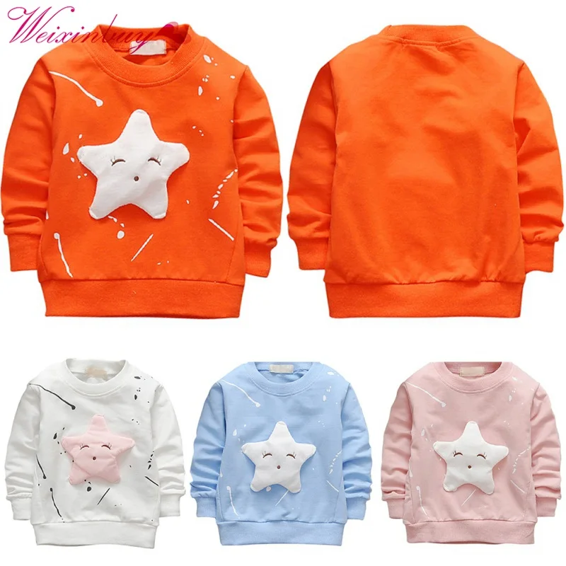 Одежда для малышей; модная футболка с длинными рукавами и круглым вырезом; сезон весна-осень-зима; милая детская одежда с принтом пятиконечной звезды