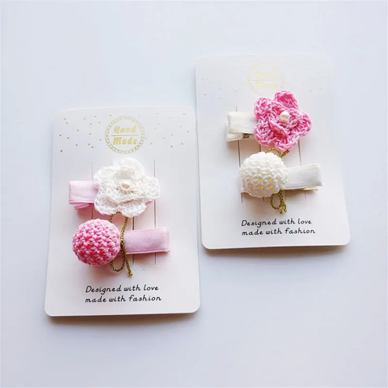 

10set/lot Sweet Knitting Girl Hairpins Adorable Crochet Flower Hair Clip Gift Pink Flower Girl Kawaii Barrettes Hair Accessories