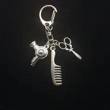 Hot Vintage Silver Charm Blow Dryer Comb&Scissors Keychain For Keys Car Key Ring Souvenir Couple Handbag Key Chain DIY Z492