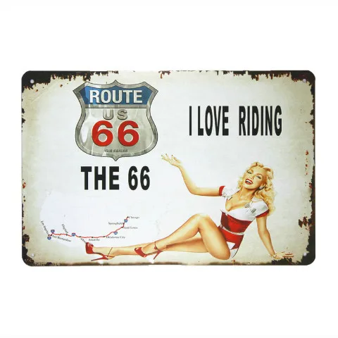 Dl-полный сервис Hot Rod Route 66 металлическая вывеска pin up девушки с улыбкой старинный гаражный настенный художественный плакат - Цвет: Прозрачный