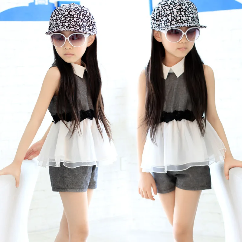 Nuovo Modello di Personalità Tuta Bambino Usura di Estate Della Ragazza Comune Split Twinset Vestito Dei Bambini Indumento dei bambini Due Pezzi Per Bambini Sets