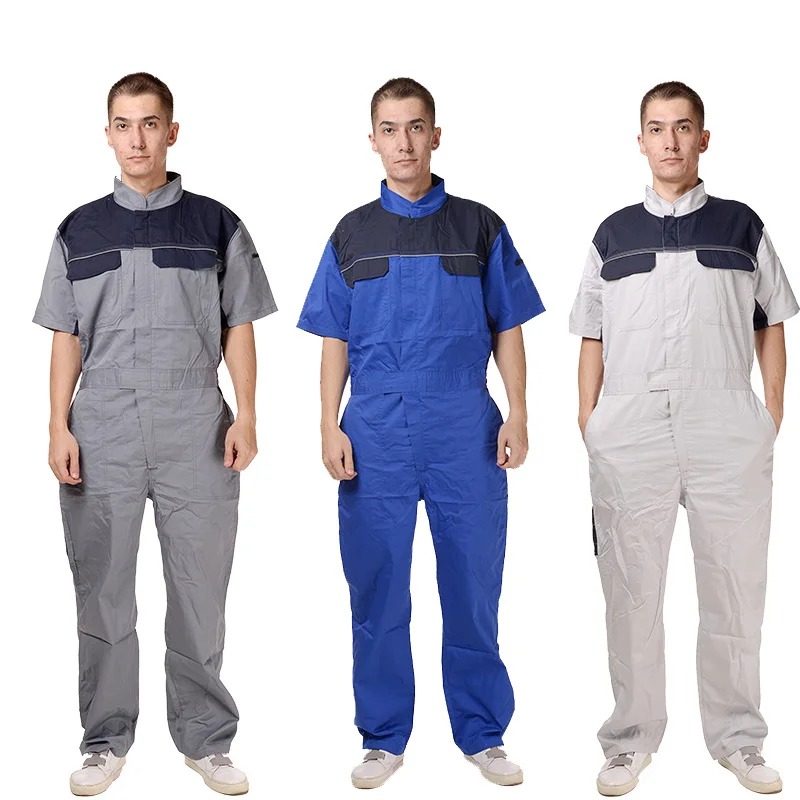 Рабочая одежда мужские с коротким рукавом Базовые смешанные рабочие комбинезоны хлопок Униформа Рабочий костюм