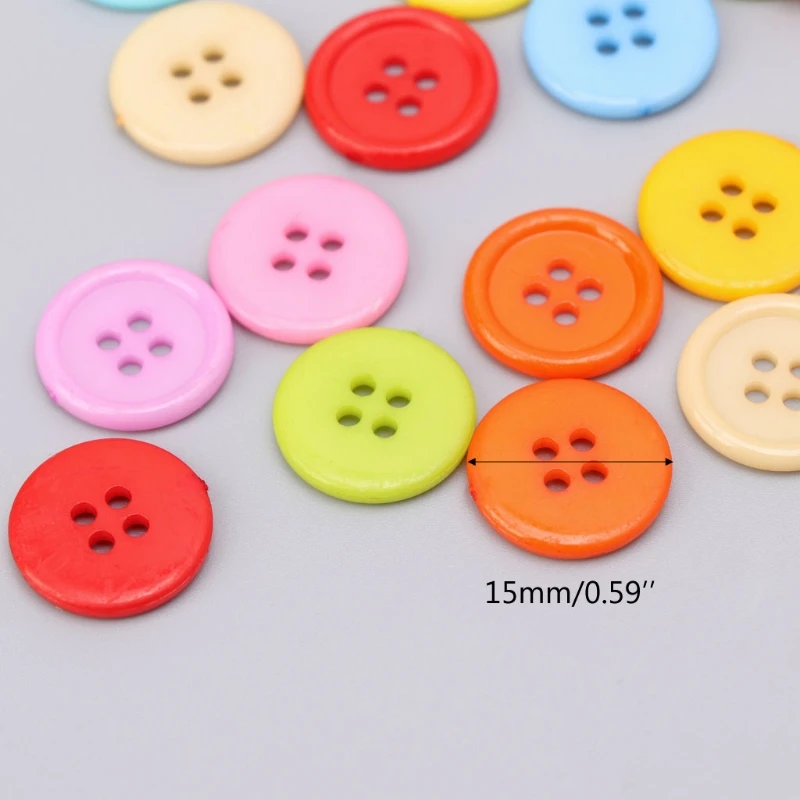 

100Pcs Mixed Buttons Round 4 Holes Resin Sewing Scrapbooking DIY Crafts 15mm
