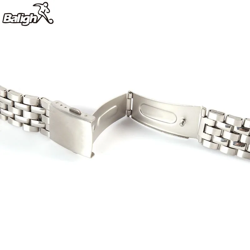 Stainless Steel Metal Strap Silver Watch Band Unisex Bracelet 18 20 22mm Watch Band Double Fold Deployment Clasp Watch Buckle