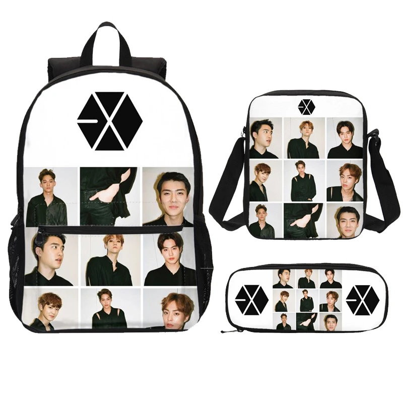 3 шт. EXO Kpop Goup сумка наборы дизайн рюкзак для девочек Сумка через плечо Поющая сумка ручка сумка Mujer Bolsa Escolar mochila