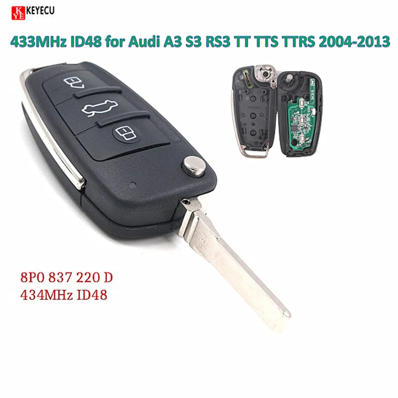 Смарт флип Keyecu 433 МГц ID48 для Audi A3 S3 RS3 TT TTS TTRS 2004 2013 P/N: 8P0 837 220 D|fob key|fob car |