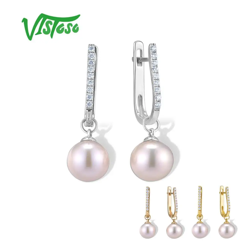 Серьги VISTOSO Pure 14K 585 желтый/белый/розовое золото для женщин, сверкающие бриллианты, Пресноводный Жемчуг, уникальные трендовые ювелирные изделия