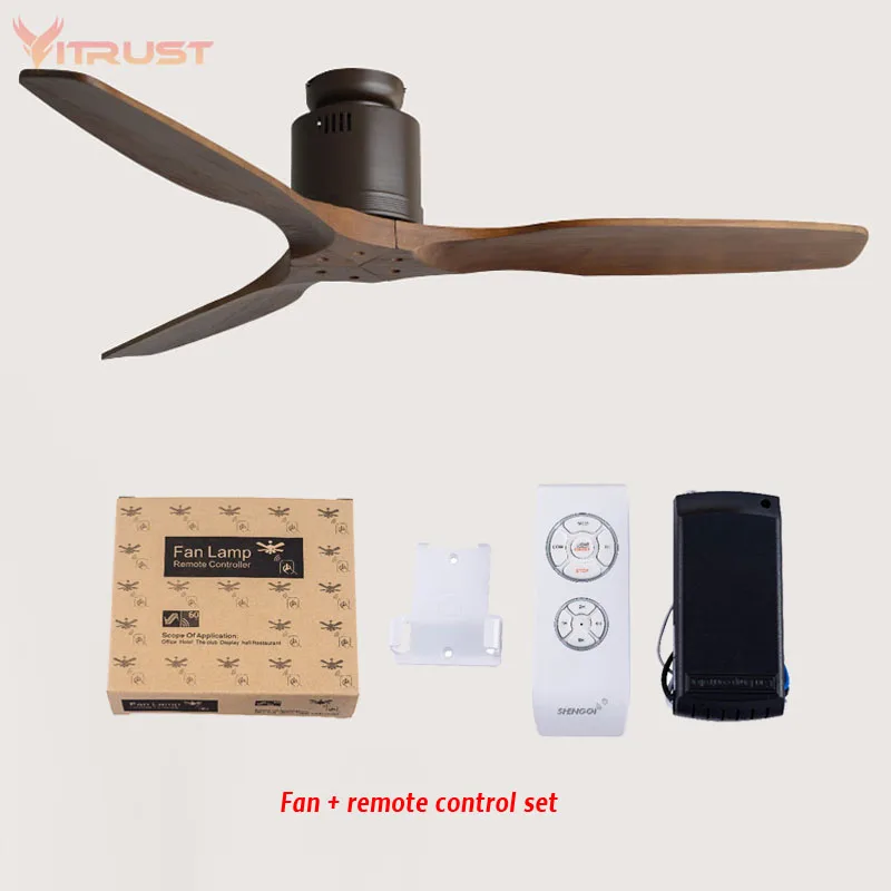 52 inch Nordic ceiling fan with Remote Control and 3 Wooden Blades Ceiling Fan creative vintage ceiling fan for dining room bedr - Цвет лезвия: Красный