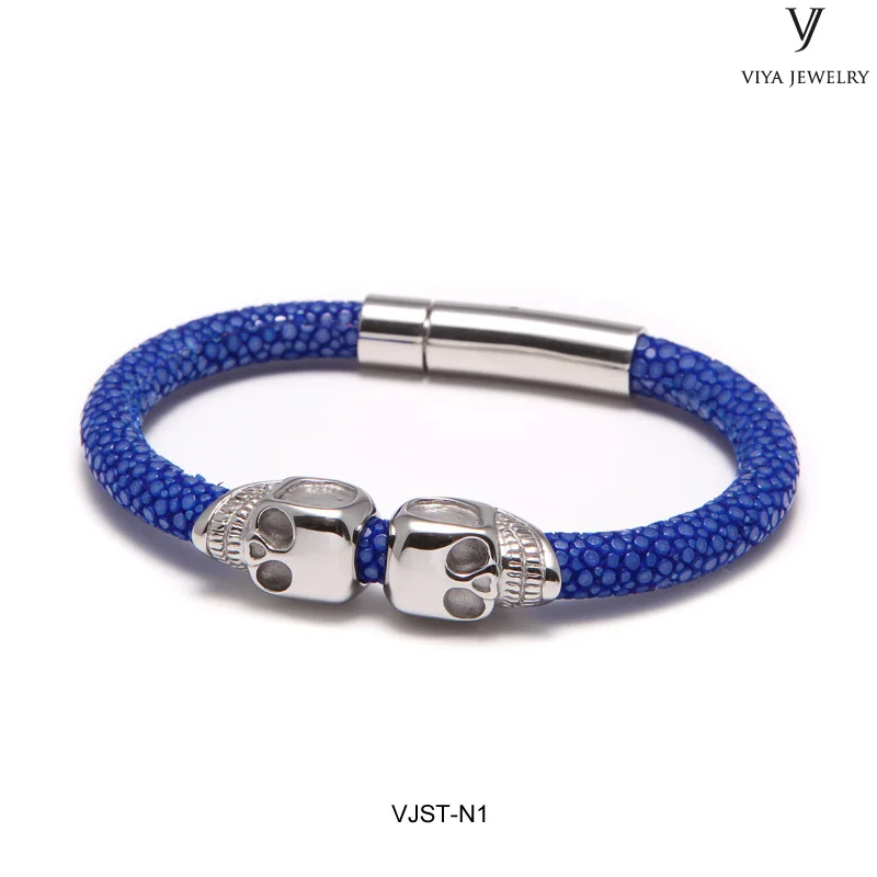 VJST-N1 (3) Genuine stingray with doublr skull bracelet