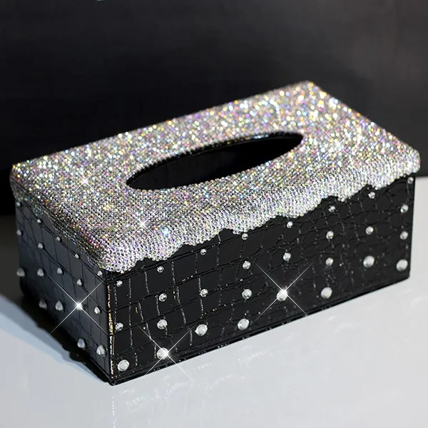 

PU Leather tissue box with crystal Tissue holder for home Towel box Diamond paper boxes Household paper boxes Office supplier