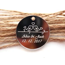 100* персонализированные Выгравированные юбилей вина Шарм на заказ любовь птица стол декоративная бирка Свадьба Помолвка круглый для подарка бирки