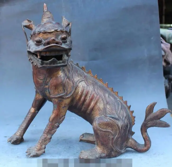 

S5410 17" Chinese Purple Bronze Guardian Foo Fu Dog Lion Beast Dragon Unicorn Statue