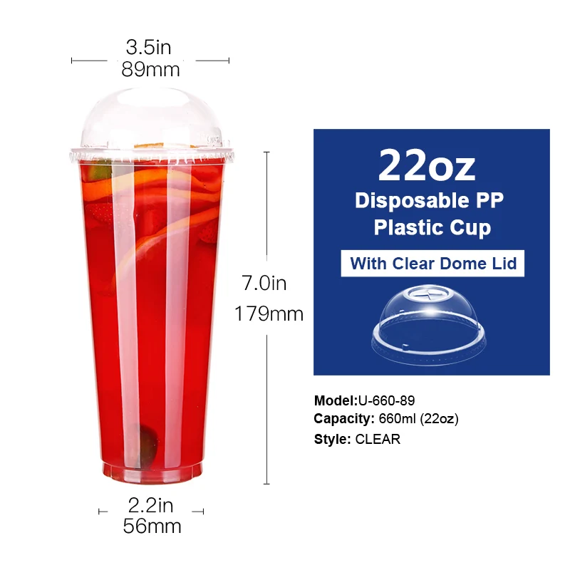 OTOR 100 шт 17 унций 22 унции одноразовый полипропиленовый прозрачный пластиковый чашки с крышками для горячих и холодных напитков со льдом кофе пузырьков Boba смузи - Цвет: 660ml Dome Lid