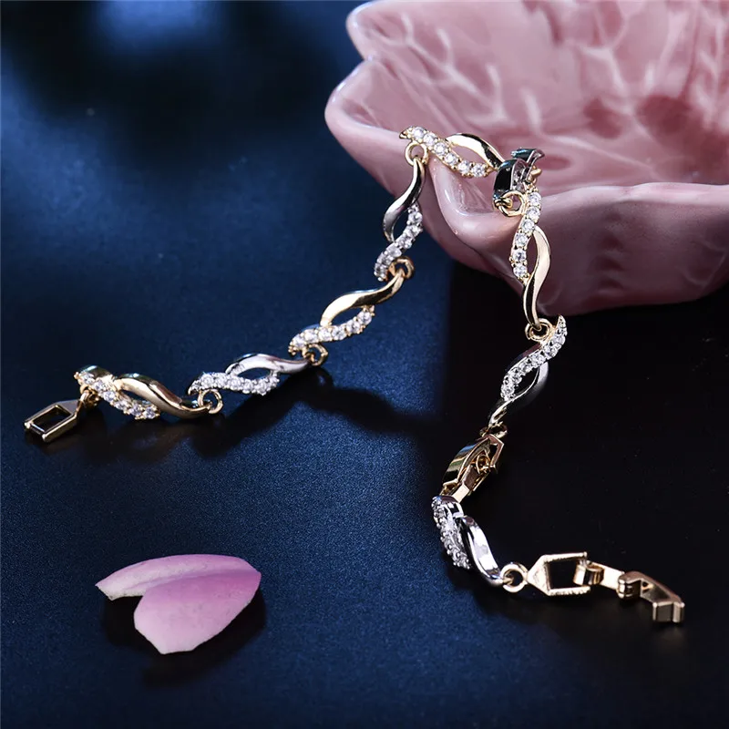 Женский браслет будонг с белым кристаллом и цепочкой из серебра/золота|bracelets
