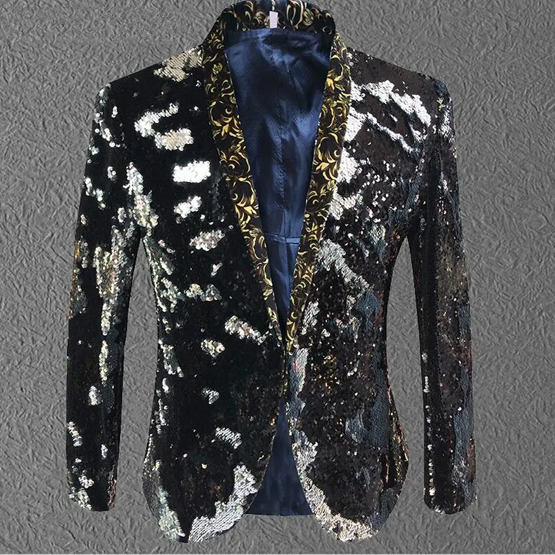 

Men Blazers Mermeid Sequins Jacket Outwear Male Host Clothes Singer Dancer Performance Dress Fashion Nightclub Bar Outfit DJ DS