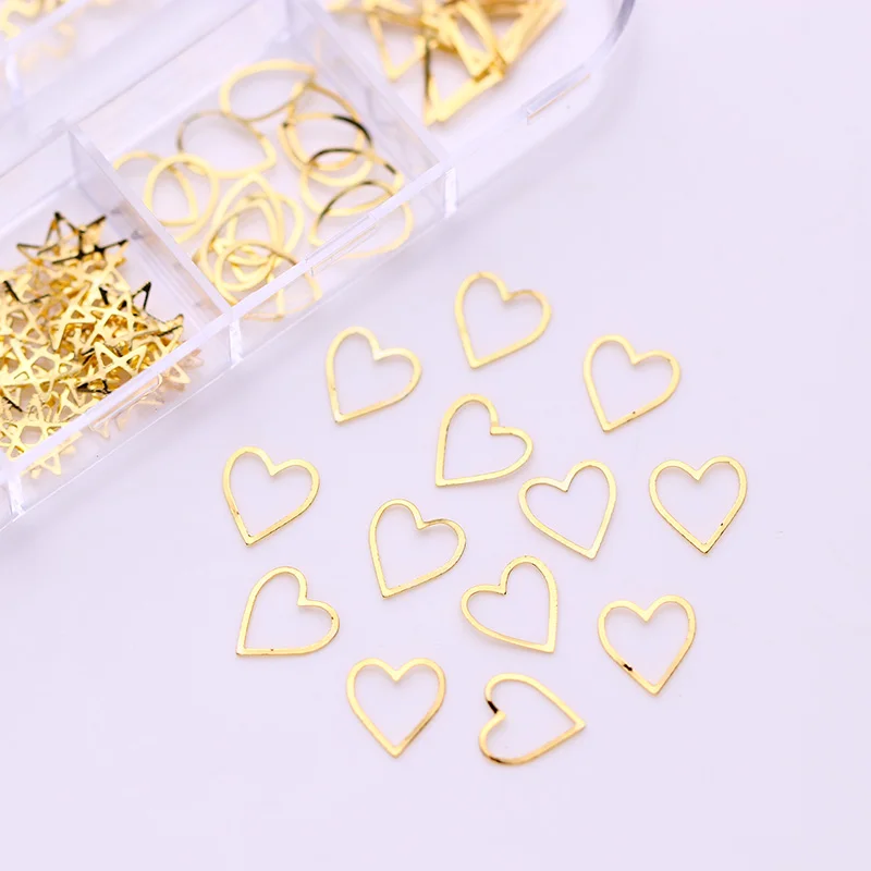 

Gold Silver Metal Nail Rivets Alloy Studs Starfish Shell Feather Multi-size Flower Pattern Manicure DIY 3D Nail Art Decorations