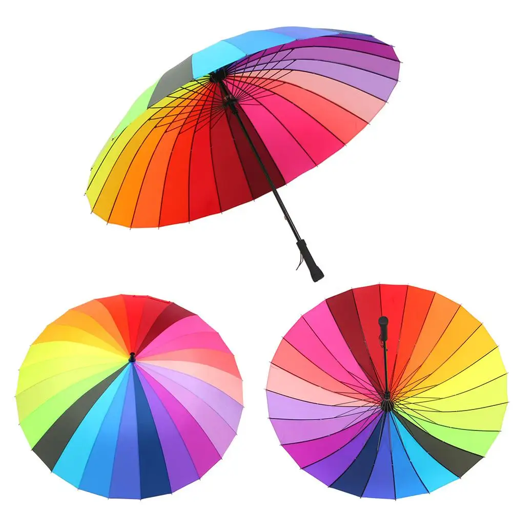 

Rainbow Umbrella Double Hand Open Steel Bone Rainbow Umbrella Straight Handle 24 Bone Black Steel Umbrella Stand