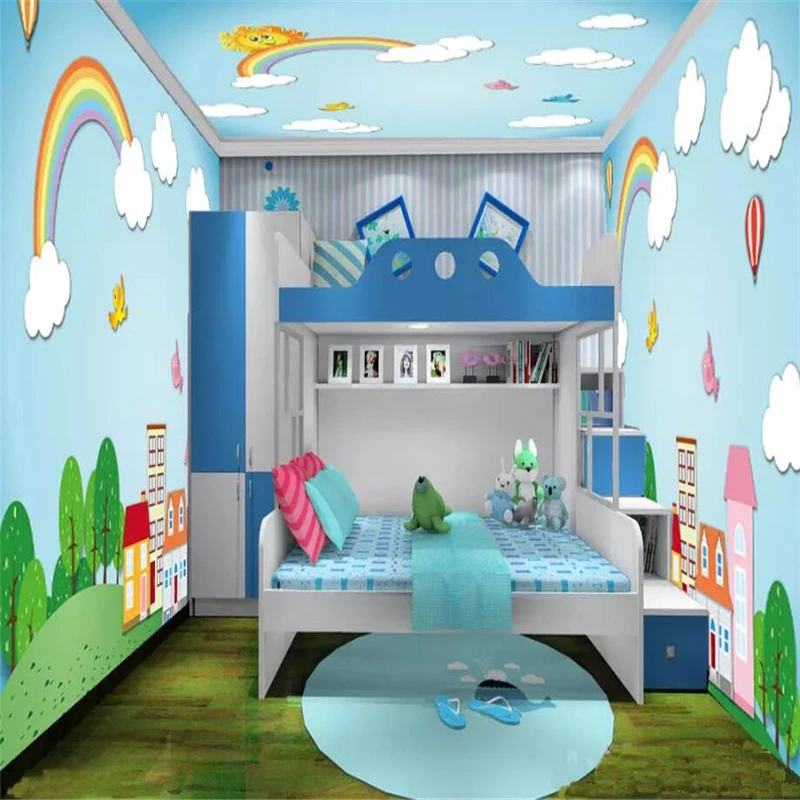 Фотообои на заказ 3D нетканые цельные обои для дома детская Настенная роспись мультфильм облако небо птицы Радуга для детской комнаты спальни