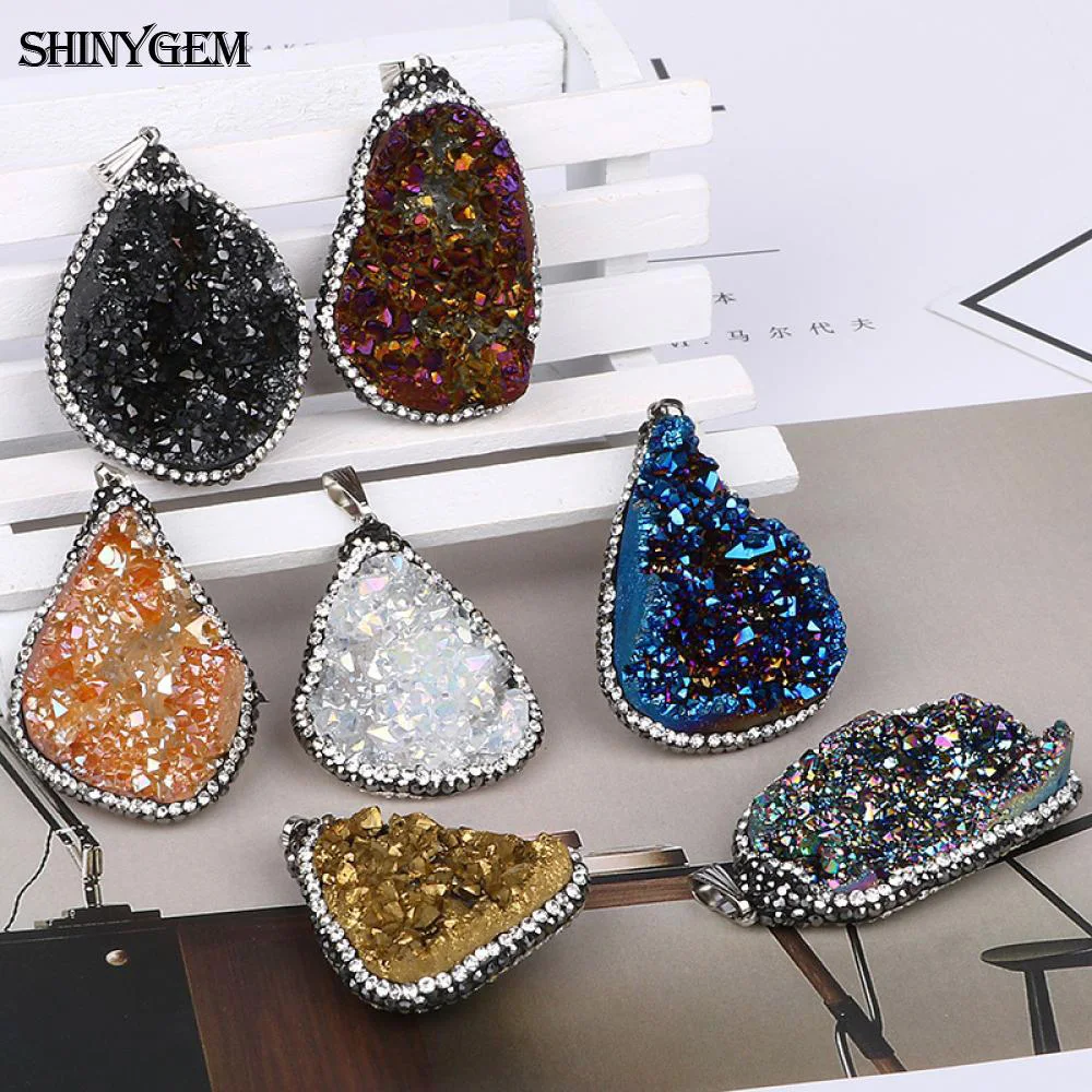 ShinyGem 25-40 мм несимметричный минеральный кристалл кулон циркон обертывание Большие Подвески друзы подвески из настоящего натурального камня для изготовления ювелирных изделий