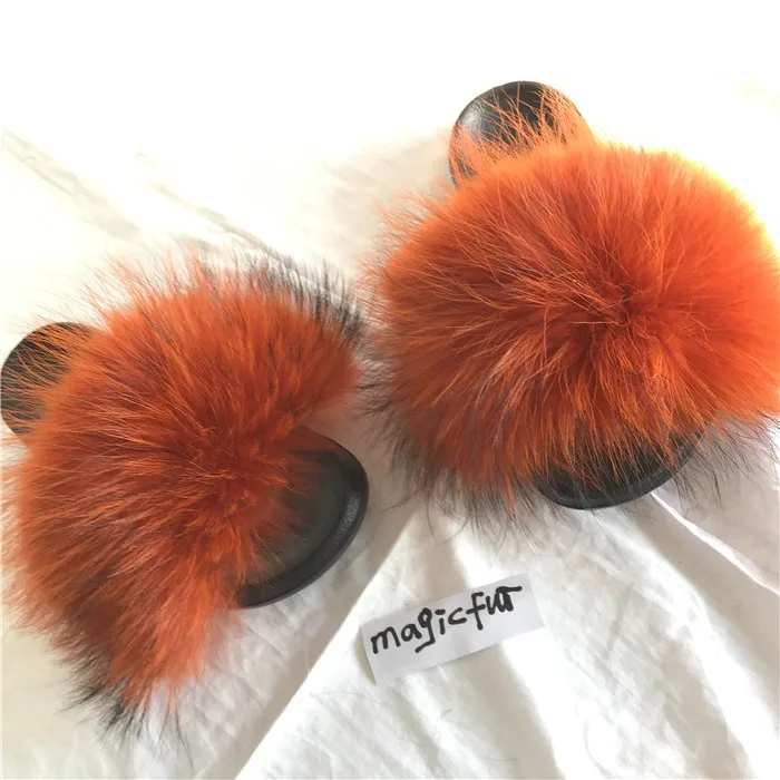NO.8 Magicfur- настоящий натуральный енот меховые тапочки сандалии сланцы уличная домашняя обувь на плоской подошве - Цвет: NO.8