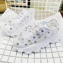Women White Sneakers Fashion Rhinestone Ladies Platform Shoes Summer Breathable Flower Woman Casual Shoes zapatillas mujer 826w