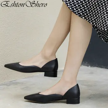 

EshtonShero Summer Women's Party Shoes Woman Pumps Block Low Heels Pointed Toe Basic Classic Ladies Wedding Shoes Size 3-9