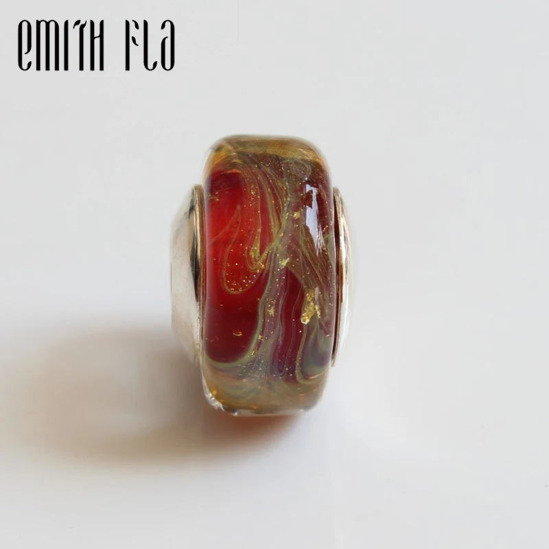Бусины из муранского стекла Emith Fla 925 пробы серебристые с большим отверстием