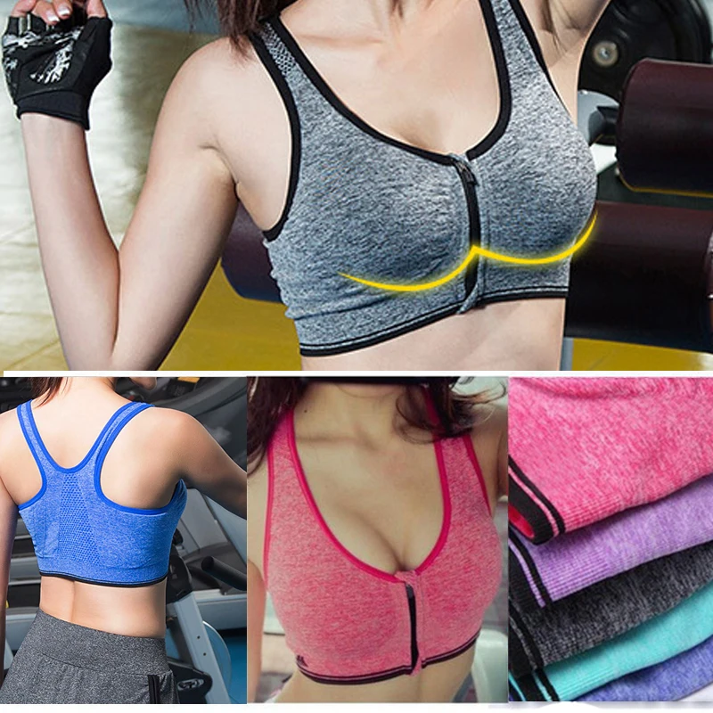 Women's High Intensity Zip Sports Bra Wirefree Yoga Bras Tank Top Zip