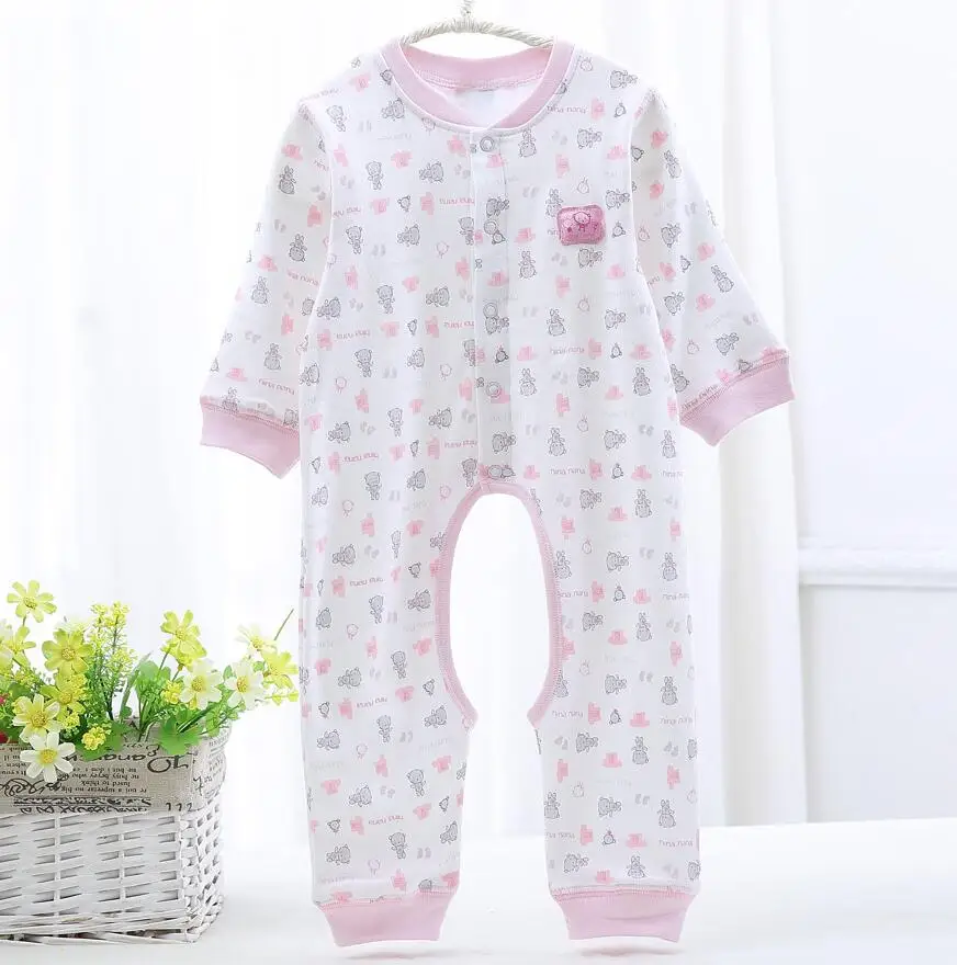 pink bear Детский комбинезон пижамы одежда для малышей Комбинезоны Комбинезон детское нижнее белье с длинными рукавами детская одежда хлопок перед открытием кнопки - Цвет: pink bear
