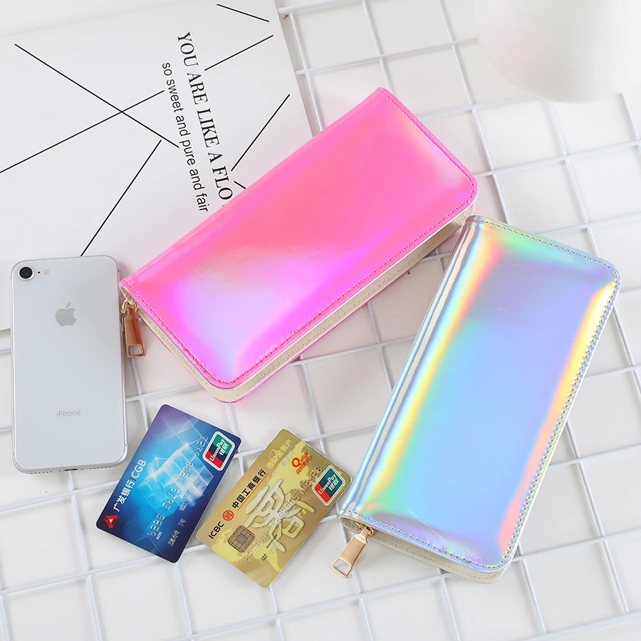 Shiny Hologram Zipper Clutch Purse