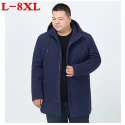 Новые Большие размеры 8XL 7XL 6XL 5XL 4XL 2017 зимняя хлопковая стеганая длинная куртка с капюшоном Для мужчин, ветрозащитная куртка черный Костюмы