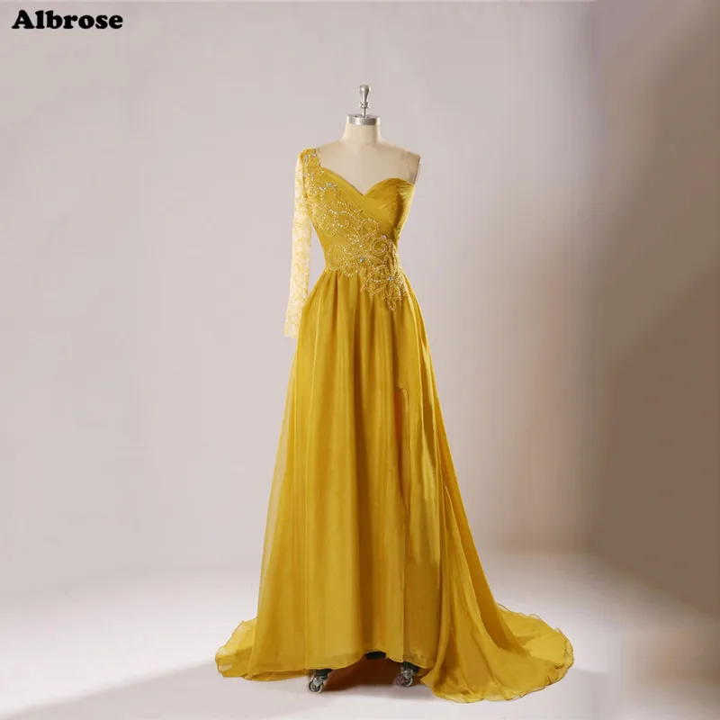 Ginger Evening Dress with One Long Sleeve Sequined Beaded Elegant