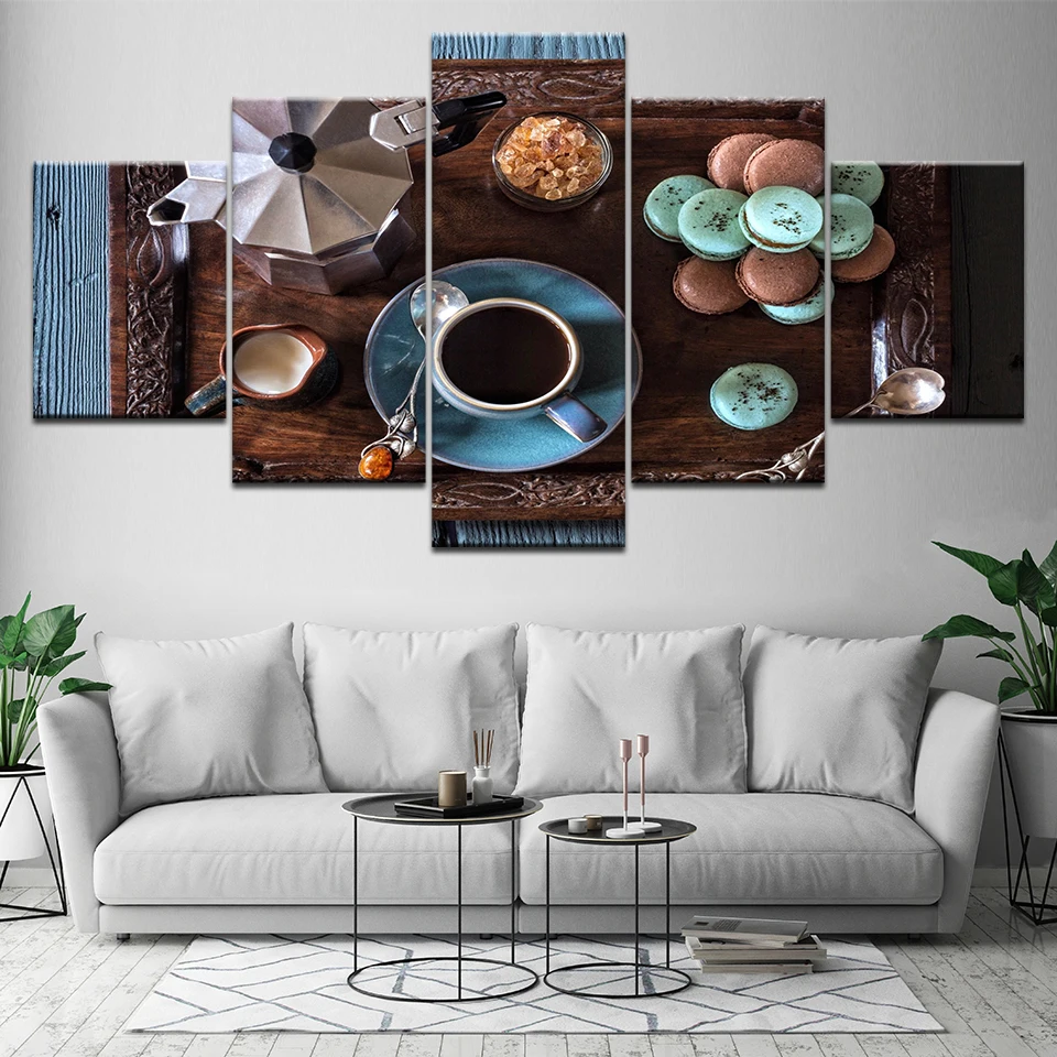 

Home Decor Canvas Painting Framework HD Prints 5 Pieces Coffee Cup Pictures Kitchen Food Dessert House Modular Wall Art Poster