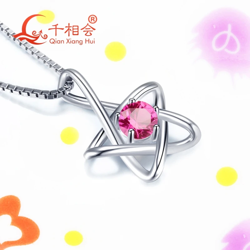 

Fashion All-Match Accessories 925 Sterling Silver Star Shape Corundum Pendant Necklace