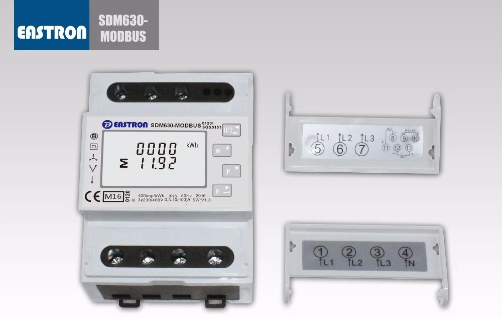 SDM630Modbus V1 трехфазный четырехпроводный счетчик энергии на din-рейке, RS485 Modbus RTU и импульсный выход, одобренный CE NON-MID