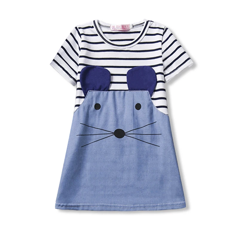 

Summer Girl Dress Striped Cute Little Mouse Dresses Children Casual Clothing Kids vestido infantil For Girls 2 4 6 Yrs Baby Wear