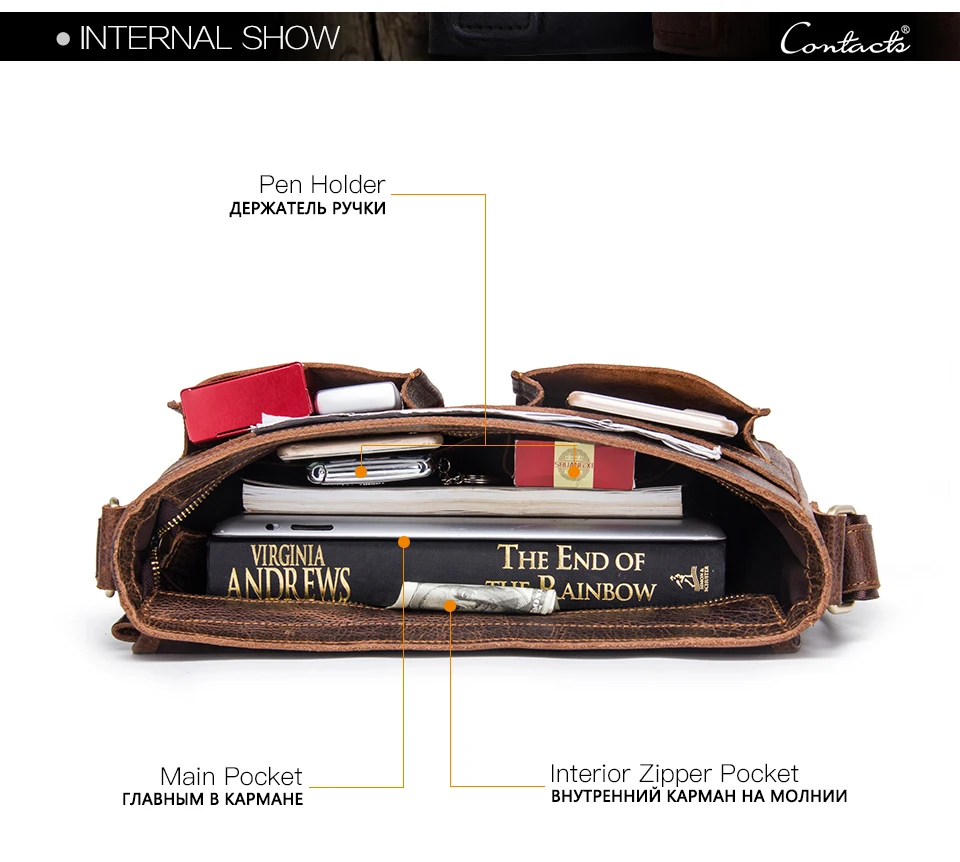 Контакта брендовая натуральная кожа мужчин сумка винтажный портфель мужской сумка мужская кожаная сумка чехол для мусора