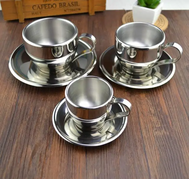 Online European Style High Quality Stainless Steel Coffee Cup European Style High Quality Stainless Steel Coffee Cup And Saucer Set Double Wall Mug 3 Size
