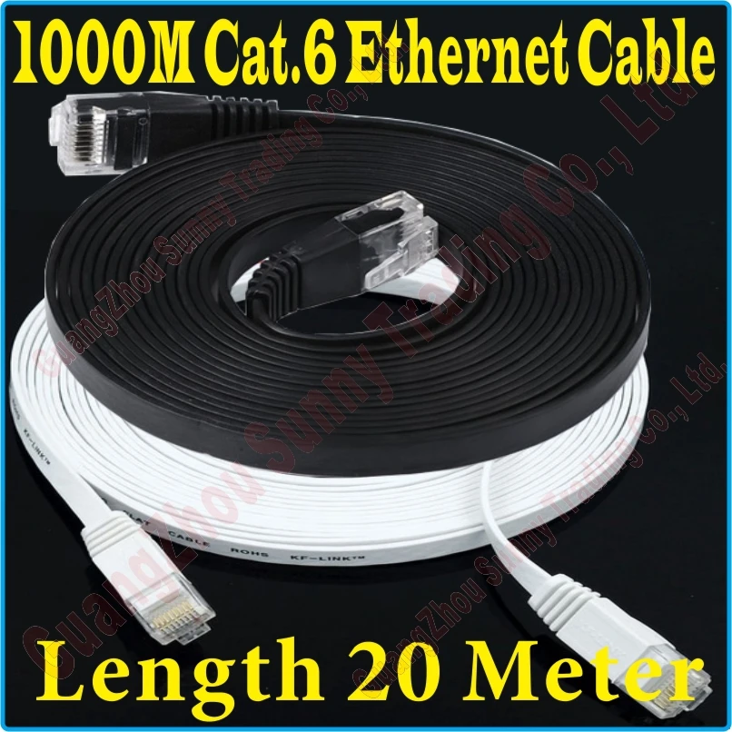 New 60FT 20M CAT6 CAT 6 Flat UTP Network Cable RJ45 Patch LAN Cord 1000M/100M Gigabit