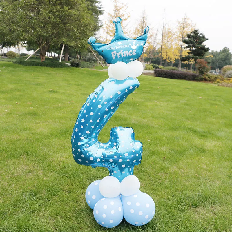 30 дюймов Набор цифр фольгированные воздушные шары 17 шт. колонна Baby Shower горошек латексные шары От 0 до 9 лет День Рождения Декор стенд Globos - Цвет: Blue 4 set